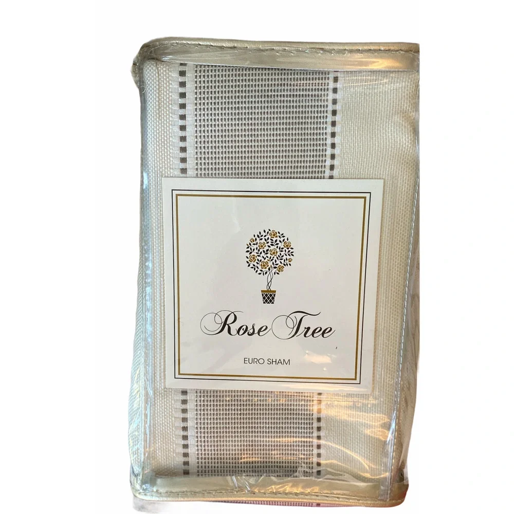 NIP Rose Tree Sienna 26 x 26 Euro Sham Ivory Tan beige Brown Striped